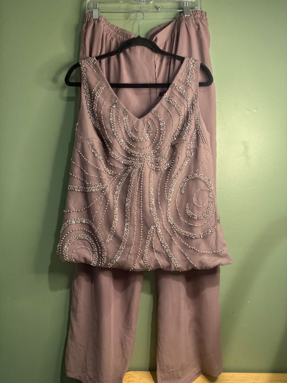 Womens Purple Beaded Chiffon Pant Set 16 Formal Evening Mother of Bride 2 Piece